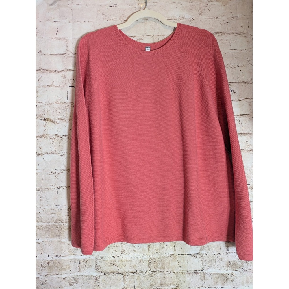Uniqlo Pulloveor Sweater XL Lightweight Cotton Dark Salmon Pink Beachy Stretch